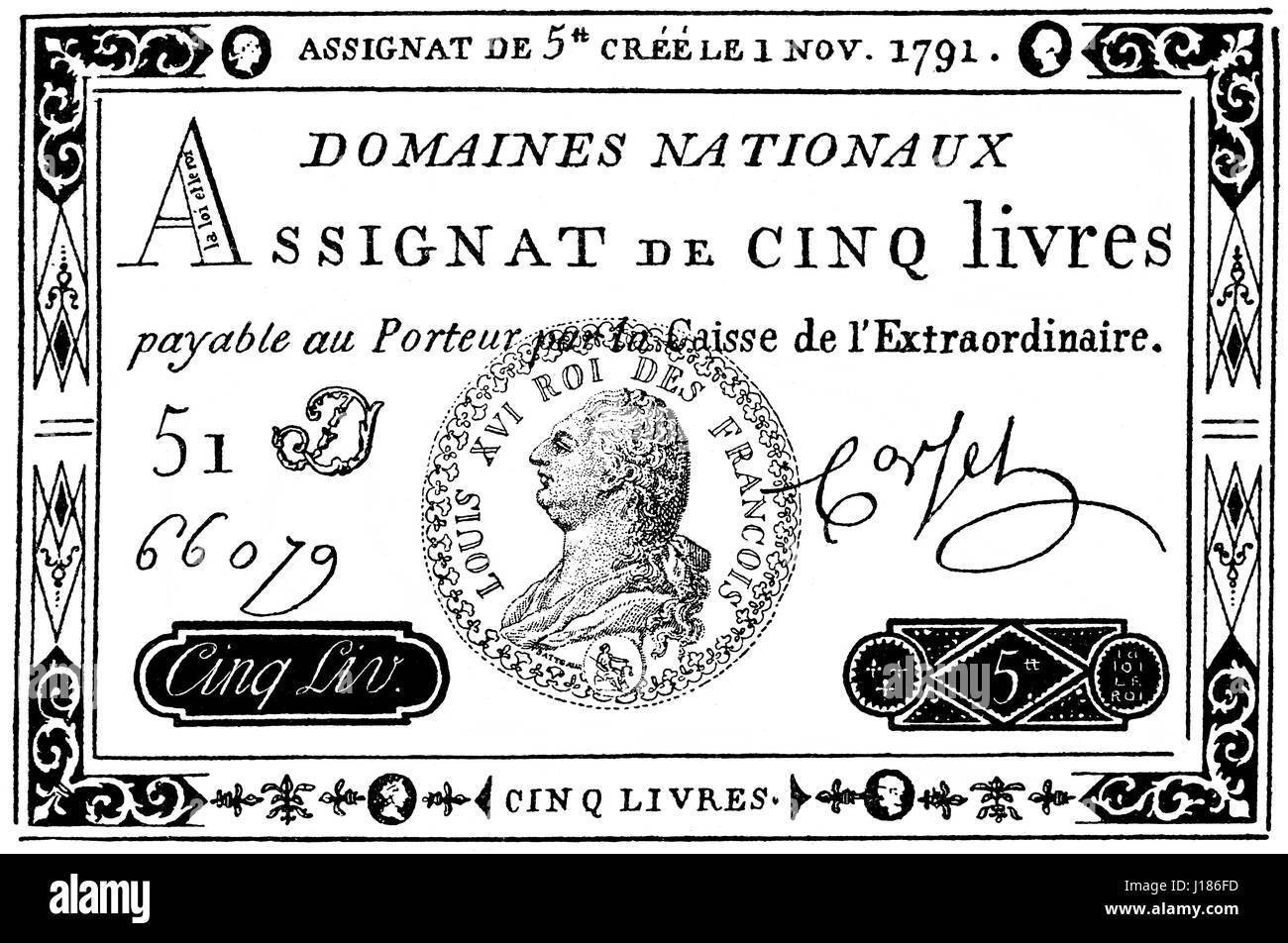 Assignaten, monetären Instrument verwendet, während der Zeit der französischen Revolution Stockfoto