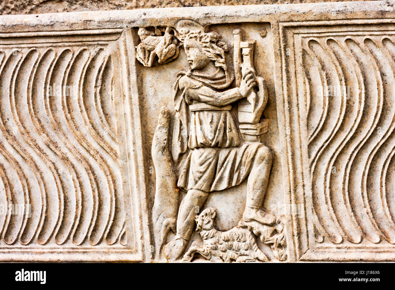Detail der römischen Relief auf dem Grab in Ostia Antica - Rom, Italien Stockfoto