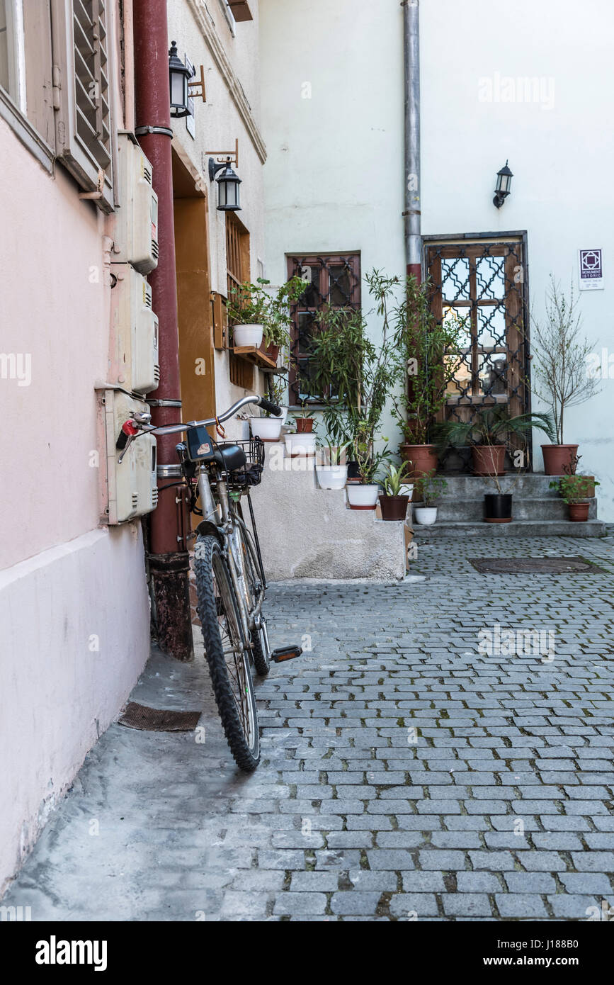 Fahrrad in Sibiu, Altstadt - Rumänien Stockfoto