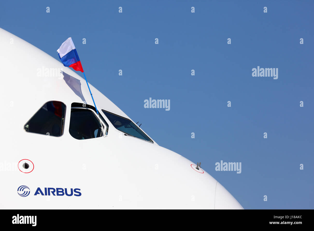 SCHUKOWSKI, MOSCOW REGION, Russland - 28. August 2011: Airbus A380 in Schukowski bei MAKS-2011 Airshow. Stockfoto