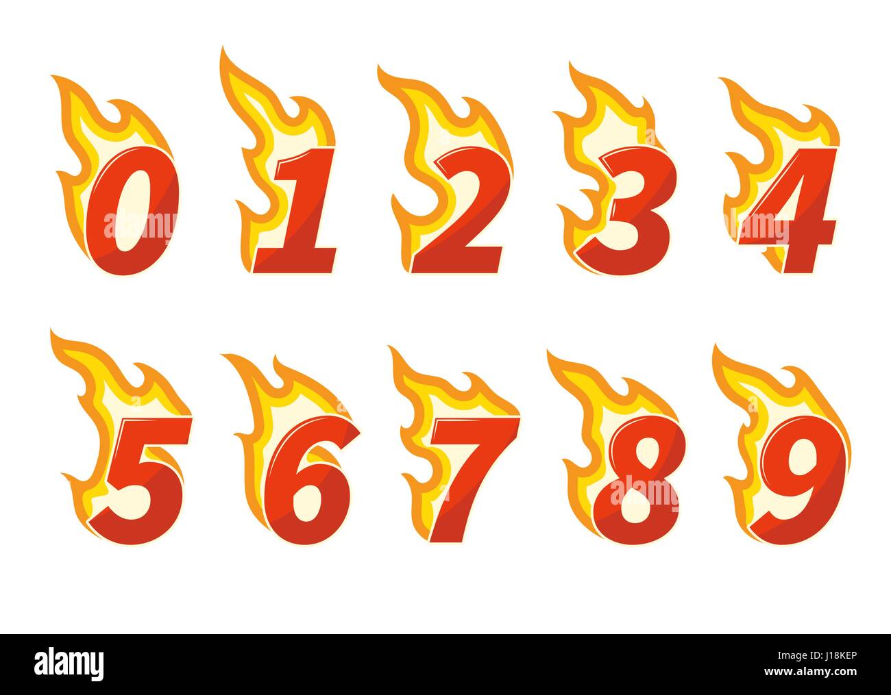 Sammlung von flammende rote Zahlen Stock Vektor