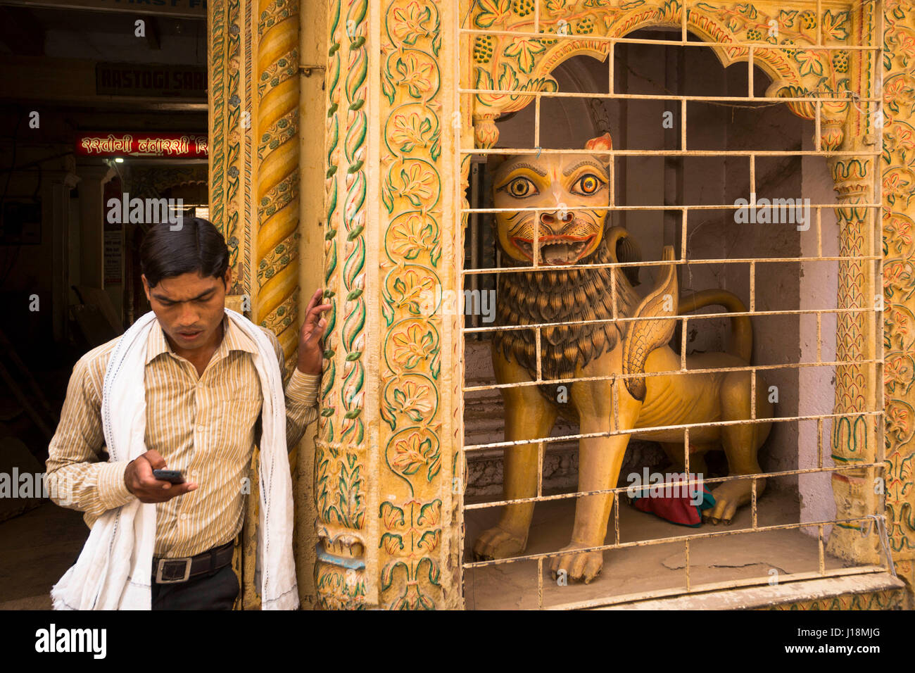 Löwe Statue Traditionshaus, Varanasi, Uttar Pradesh, Indien, Asien Stockfoto