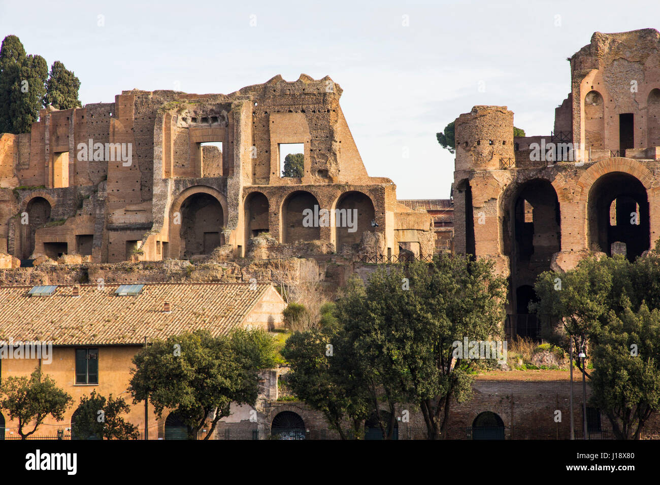 Eingebettet zwischen dem Forum Romanum und Circo Massimo, ist des Palatin (Palatin) eine majestätische Ruine wo Romulus Rom gegründet haben soll Stockfoto