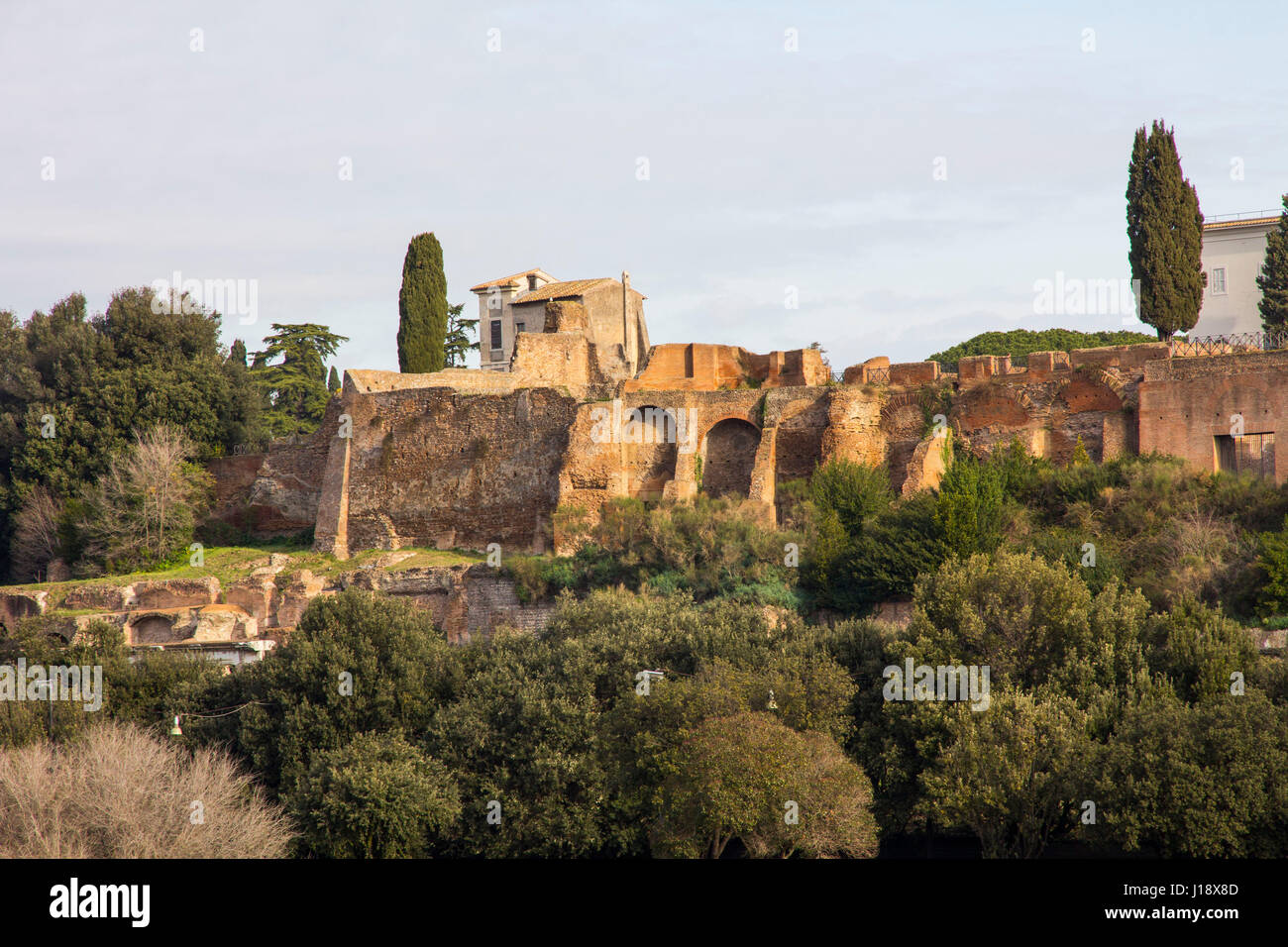 Eingebettet zwischen dem Forum Romanum und Circo Massimo, ist des Palatin (Palatin) eine majestätische Ruine wo Romulus 7 Rom gegründet haben soll Stockfoto