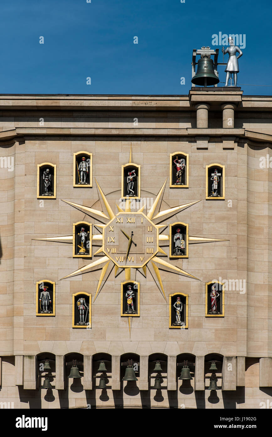 Jacquemart Carillion Uhr mit 24 Glocken, Mont des Arts, Brüssel, Belgien Stockfoto