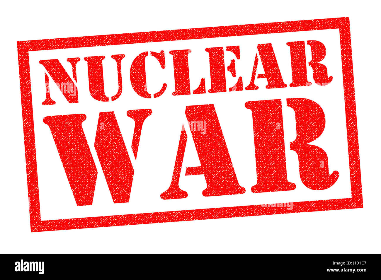 Atomkrieg roten Stempel auf einem weißen Hintergrund. Stockfoto