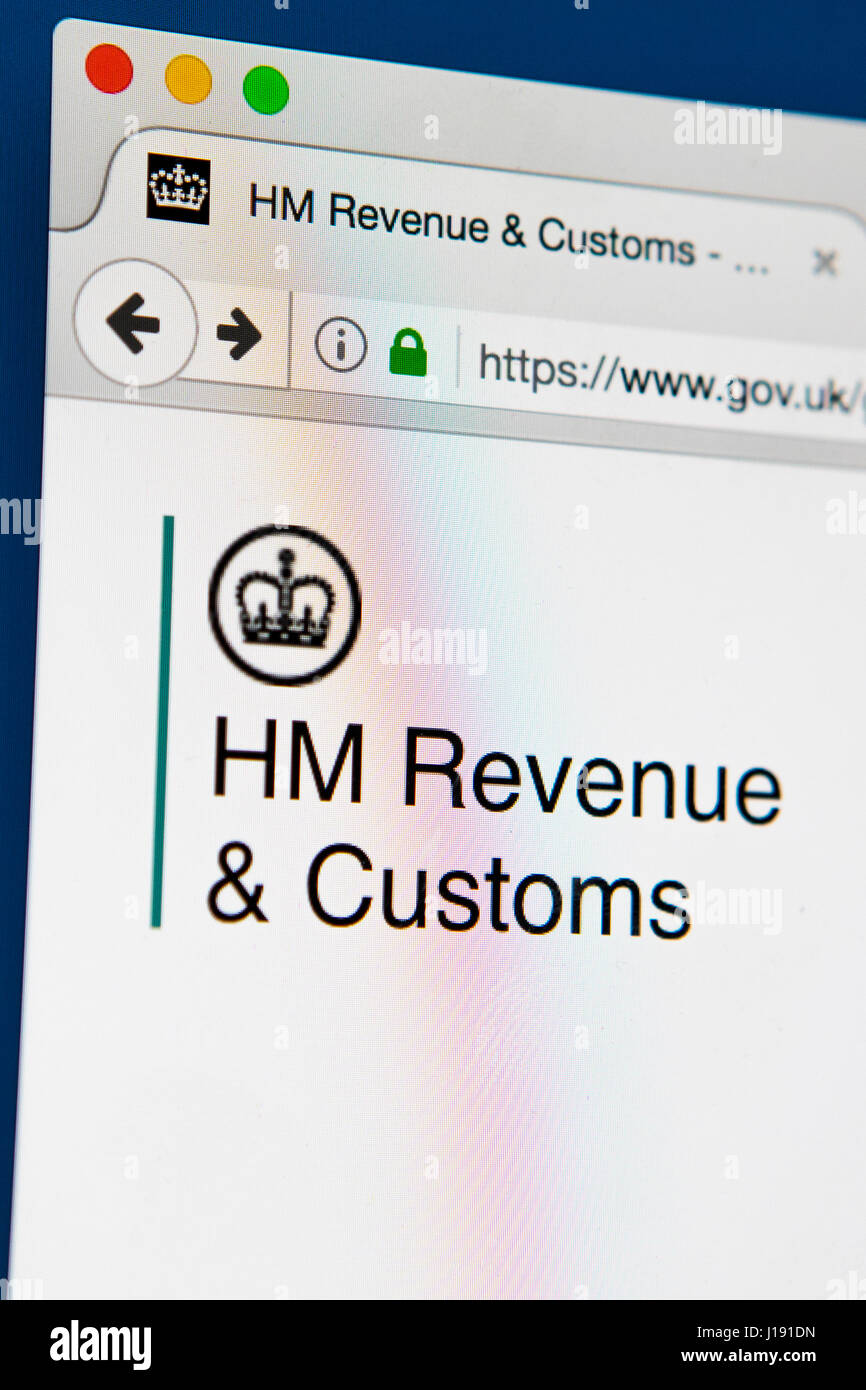 LONDON, UK - 13. April 2017: Die Homepage der offiziellen Website der Regierung des Vereinigten Königreichs für HM Revenue and Customs, am 13. April 2017. Stockfoto