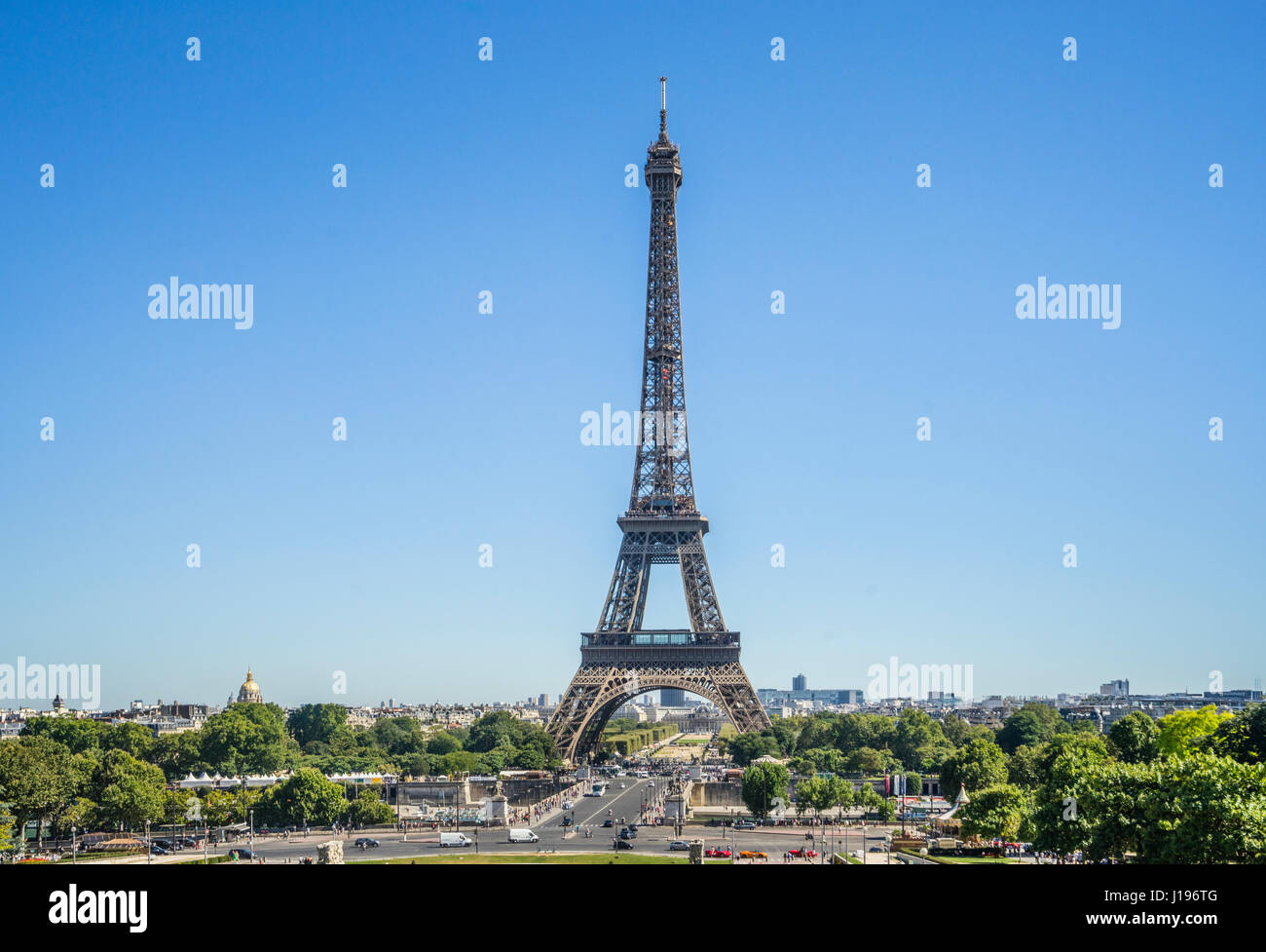 Frankreich, Paris, Blick auf den Eiffelturm aus dem Trocadéro Stockfoto