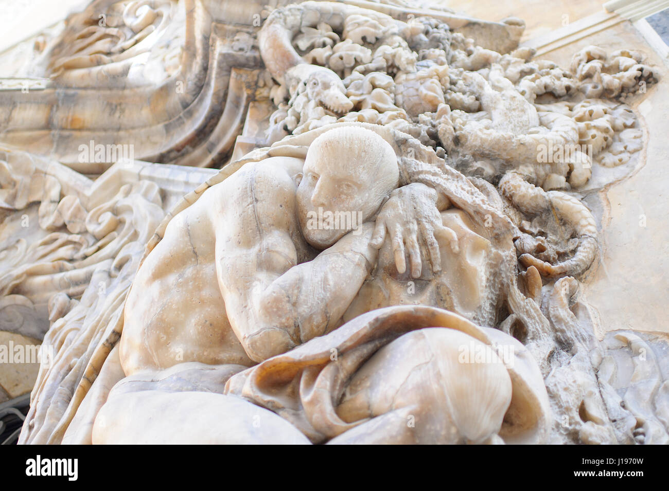 Spanien, einem antiken Basrelief in der Stadt Valencia-Sonne Stockfoto