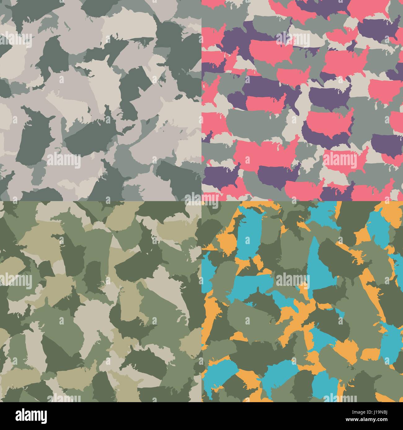 Satz von USA Form Camo nahtlose Muster. Bunte Amerika urban Camouflage. Vektor Stoff Textil print-Design. Stock Vektor Satz von USA Form Camo nahtlose Muster. Bunte Amerika urban Camouflage. Vektor Stoff Textil print-Design. Stock Vektor