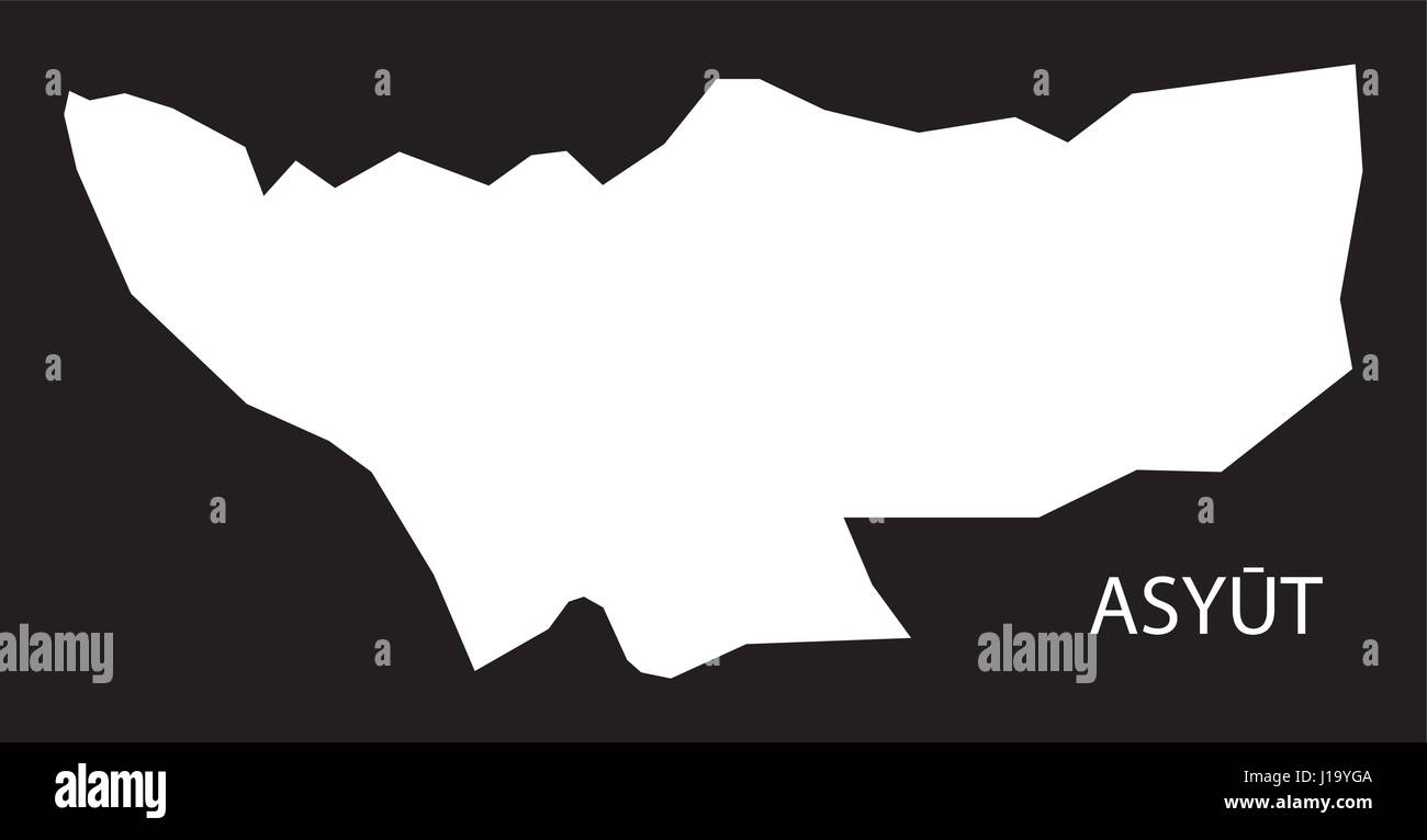 Asyut Ägypten Karte schwarz invertiert Silhouette Abbildung Stock Vektor