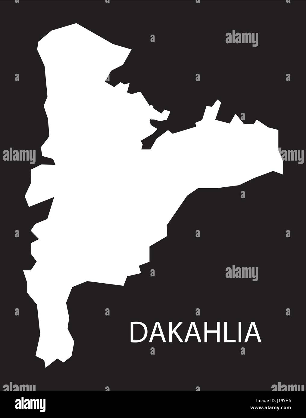 Dakahlia Ägypten Karte schwarz invertiert Silhouette Abbildung Stock Vektor