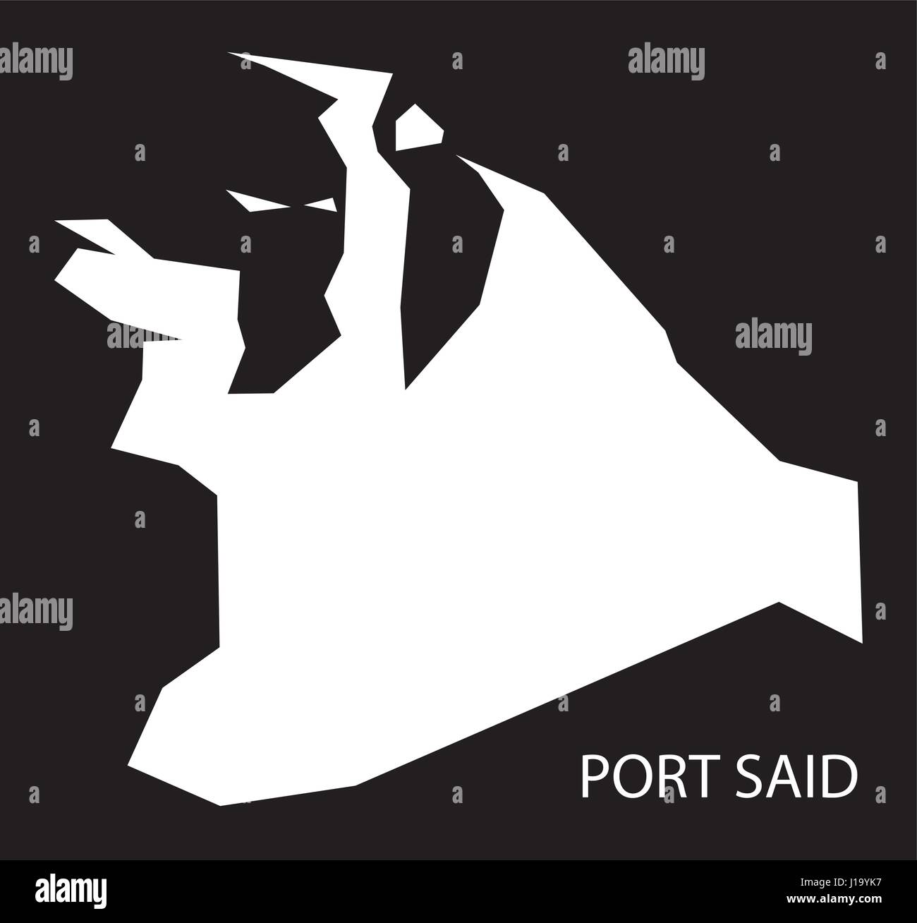 Port Said Ägypten Karte schwarze Silhouette invertierte Darstellung Stock Vektor