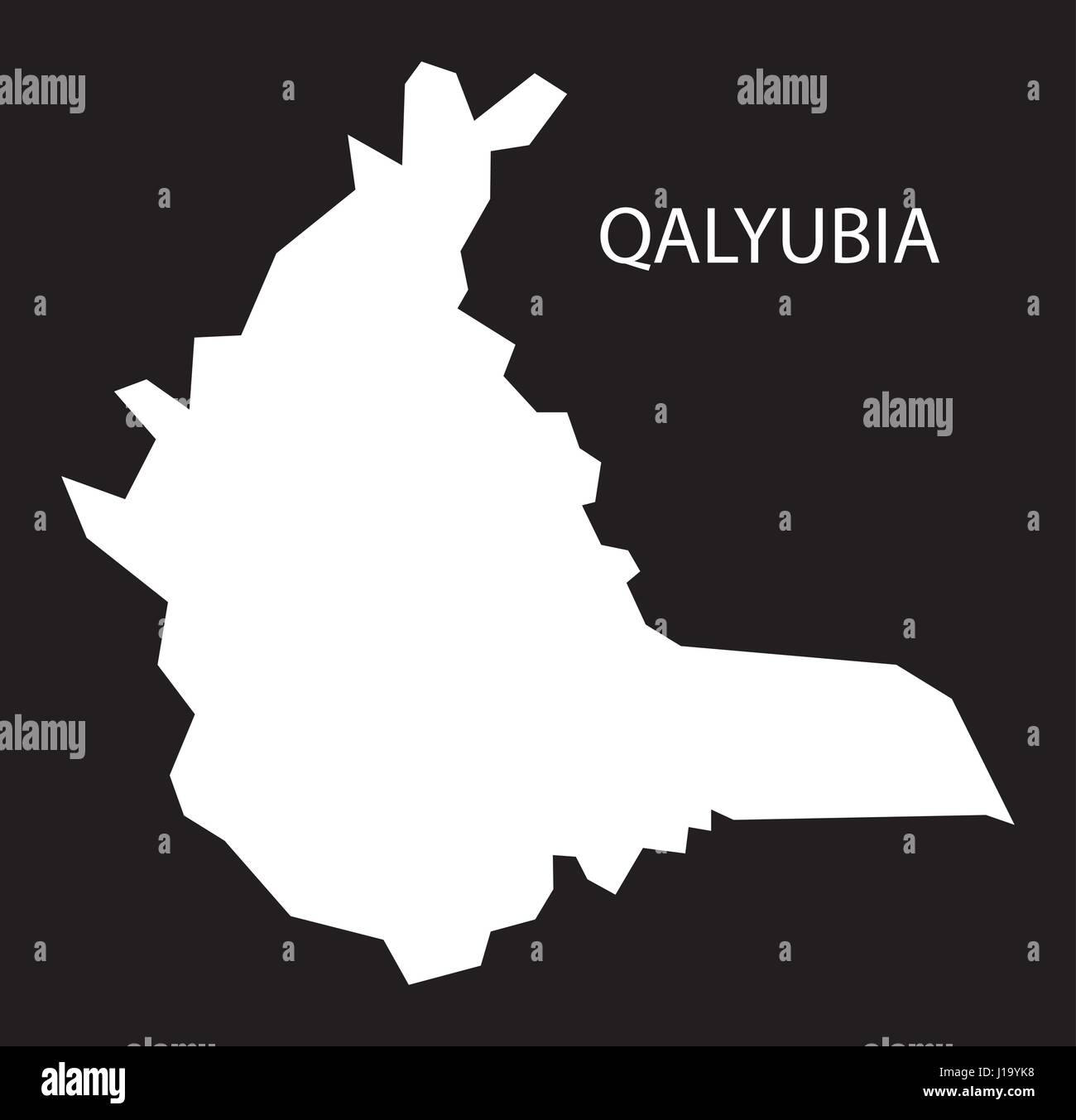 Qalyubia Ägypten Karte schwarz invertiert Silhouette Abbildung Stock Vektor
