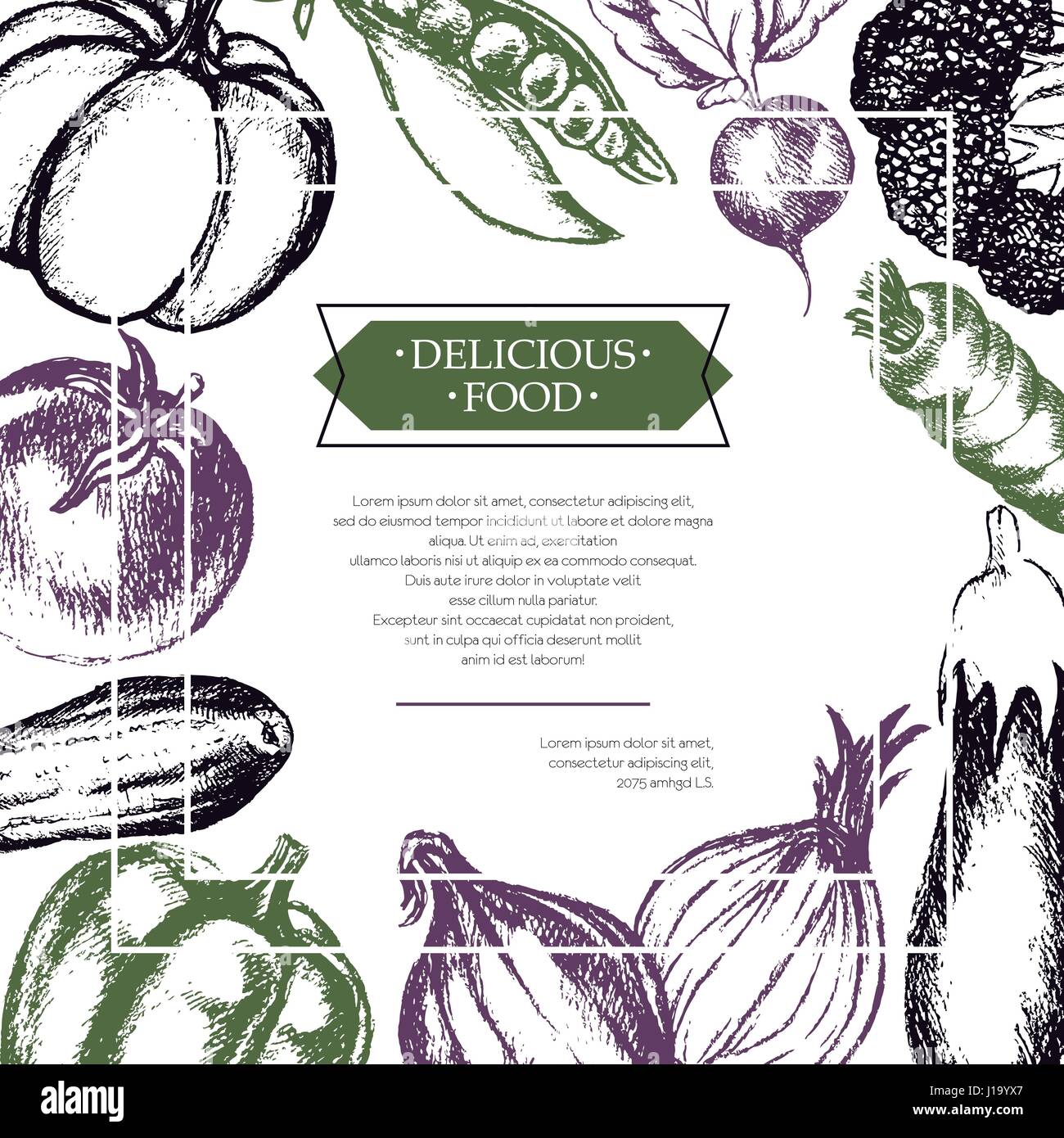 Gemüse - Farbe Hand gezeichnete zusammengesetzte Flyer. Stock Vektor