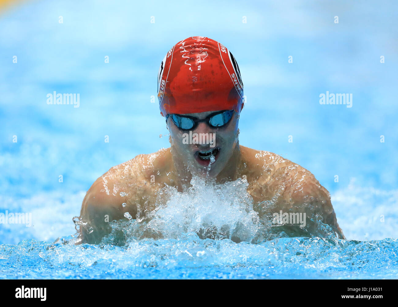 Joseph Murray konkurriert in den Mens Open 50m Rückenschwimmen Vorläufen tagsüber zwei 2017 British Swimming Championships im Ponds Forge, Sheffield. Stockfoto