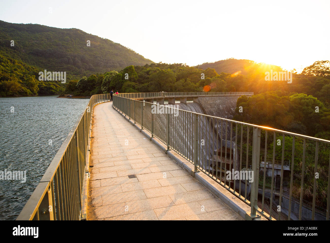 Ho-Pui Reservoir - Yuen Long Hongkong, Wasser-dam-Sonnenuntergang