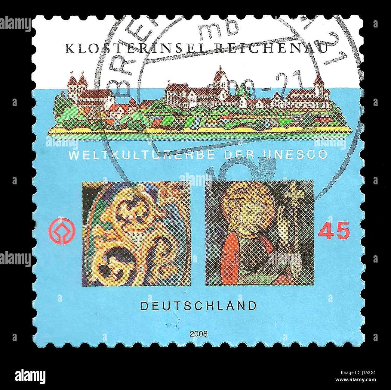 Briefmarke: Deutschland 2008, Weltkulturerbe der Unesco – Klosterinsel Reichenau Stockfoto