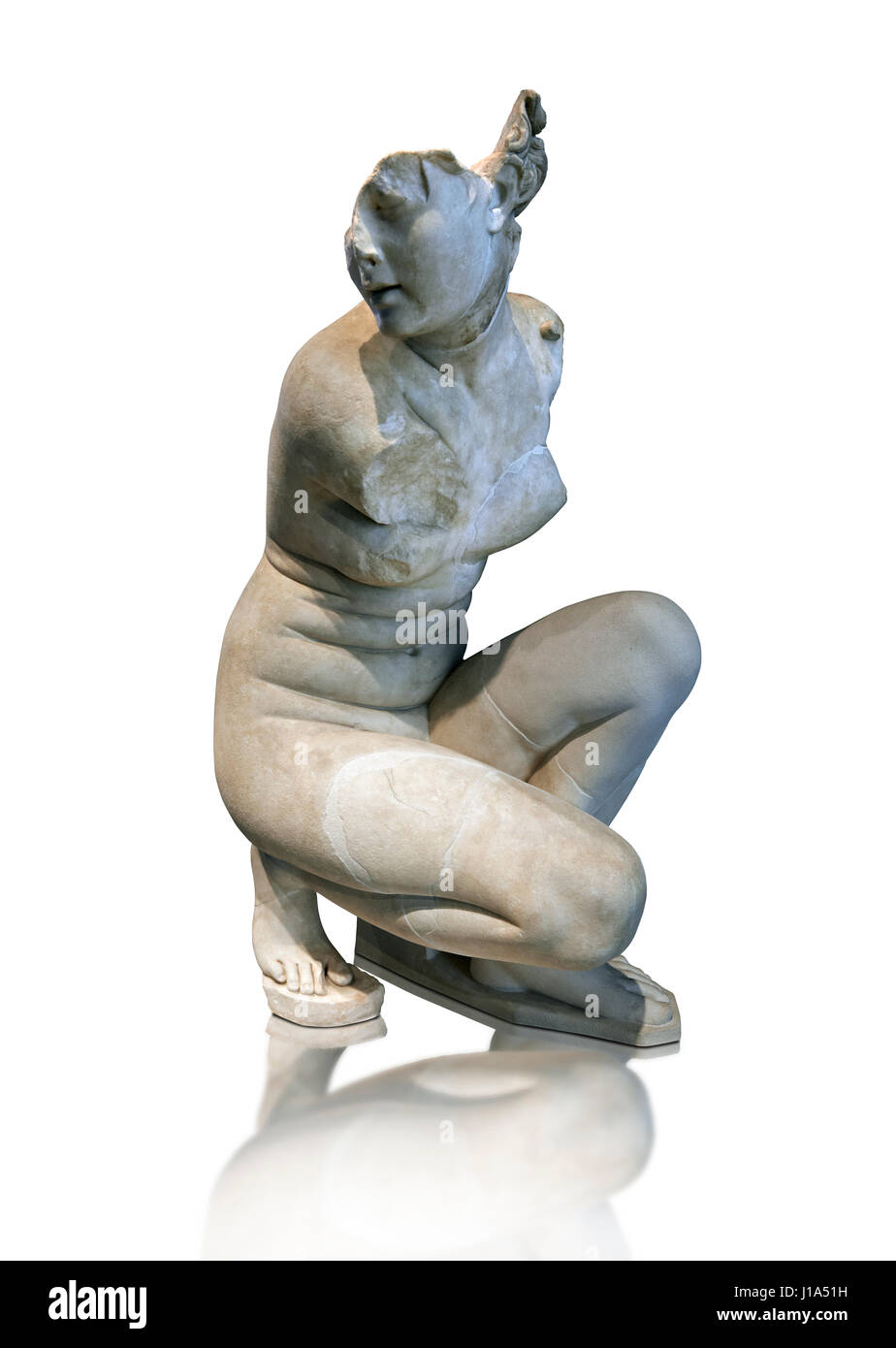 Aphrodite Crouching während Baden. Die Göttin der Liebe Aphrodite, Venus an die Römer wird dargestellt, hocken, während Baden, Kapitolinische Museen, Rom Stockfoto