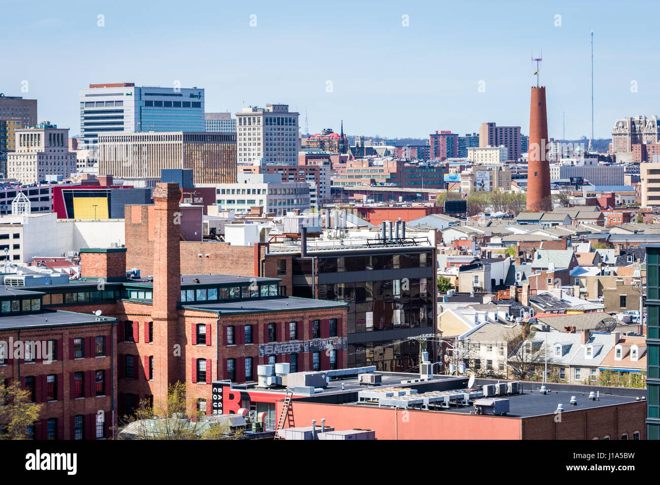 Luftaufnahme der Innenstadt von Baltimore, Maryland in Richtung little Italy und Innenstadt Stockfoto
