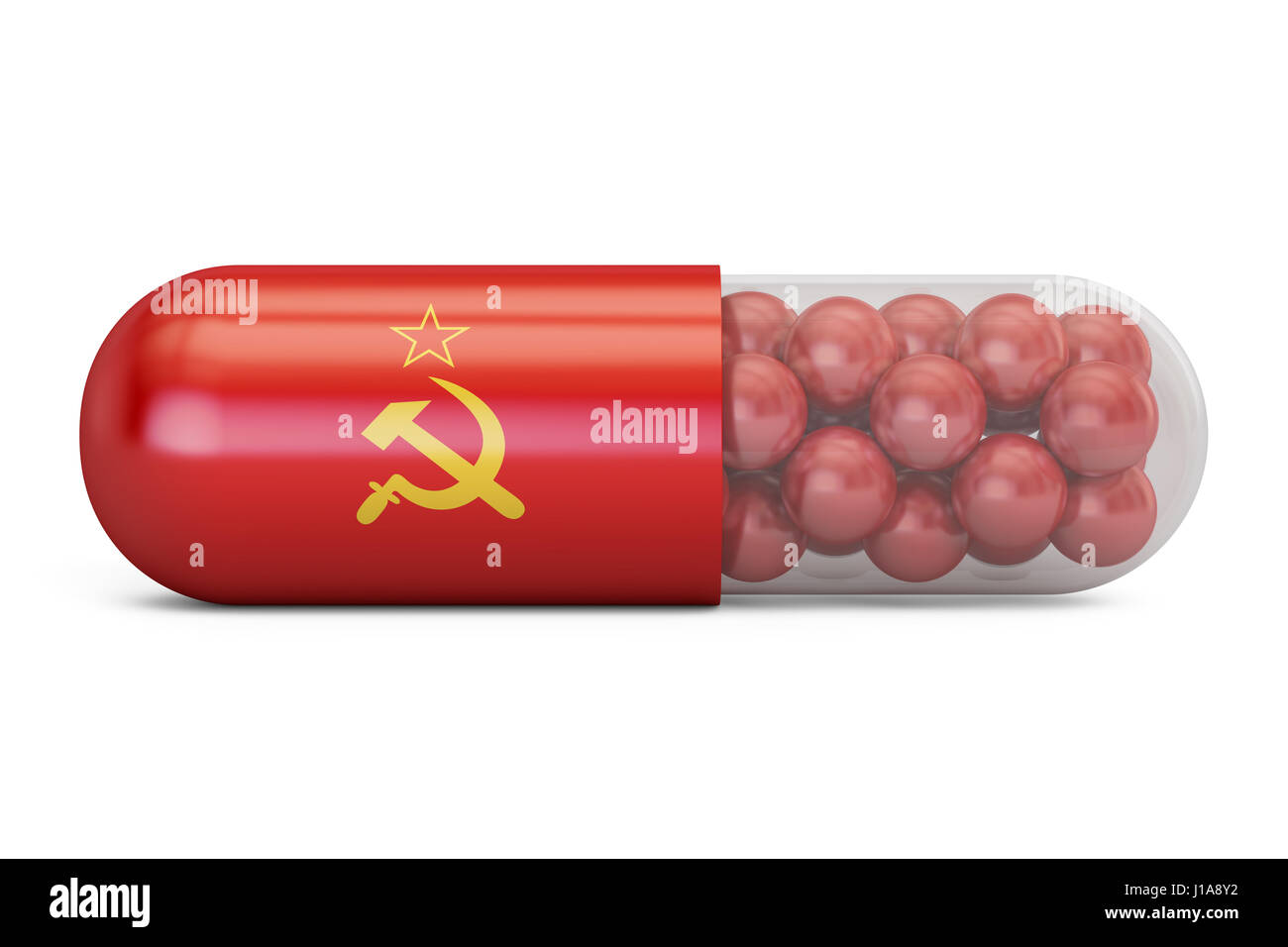 Pille-Kapsel mit Flagge der Sowjetunion. USSR Gesundheitswesen Konzept, 3D rendering Stockfoto