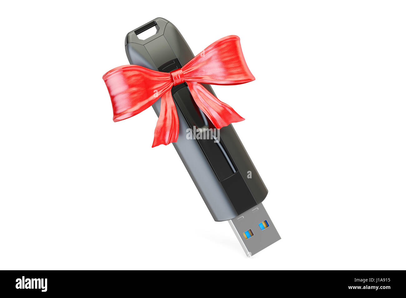 USB-Stick mit Bogen und Band, Geschenk-Konzept. 3D-Rendering Stockfoto