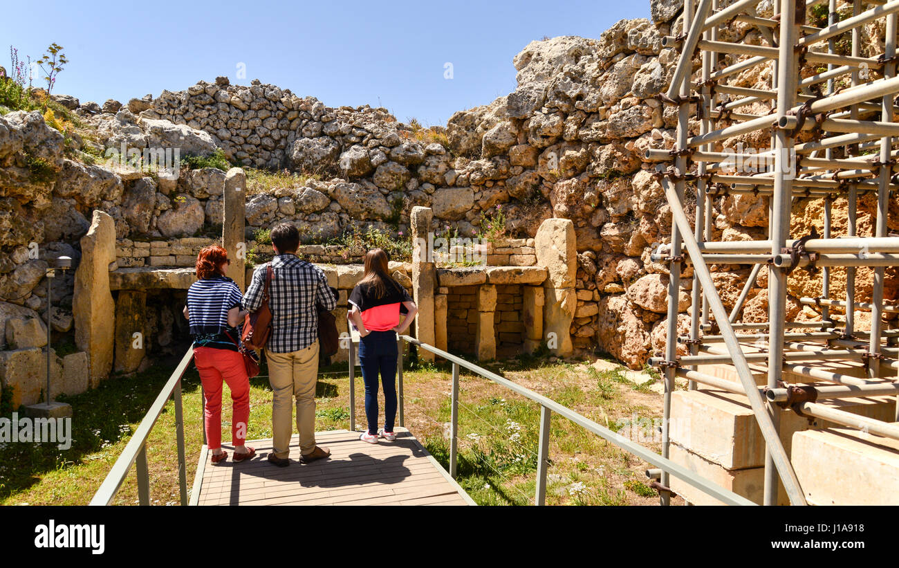 Südlichen Tempel Innenraum - Ġgantija neolithischen Tempel - Gozo, Malta Stockfoto