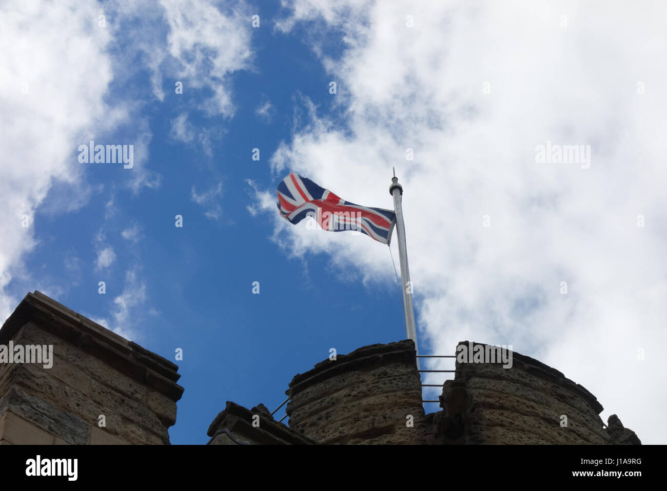 Lincoln Castle Anschluß-Markierungsfahne wellenartig Stockfoto