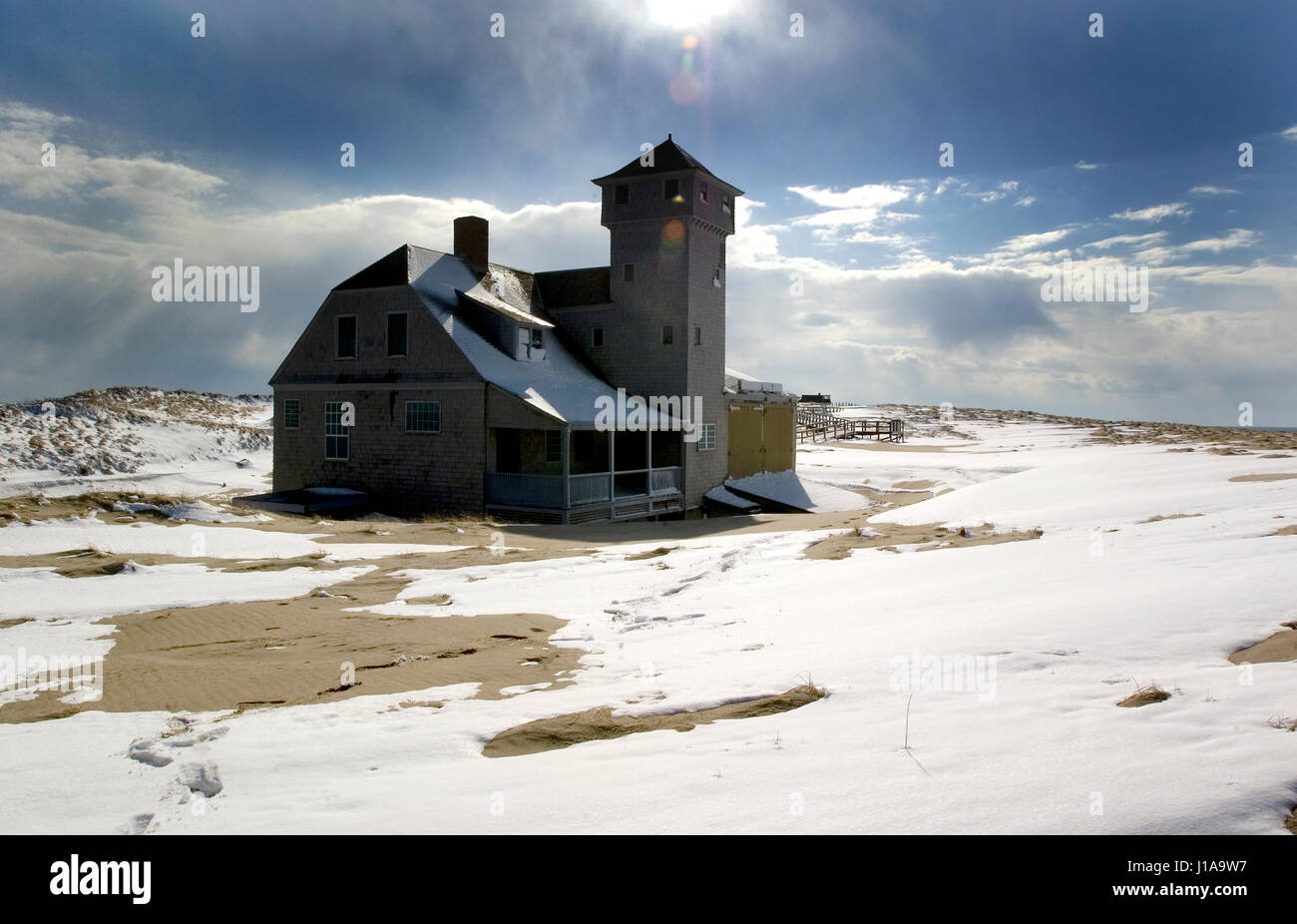 Die historischen lebensrettende Talstation Race Point Beach in Provincetown, Massachusetts USA(Cape Cod National Seashore) Stockfoto