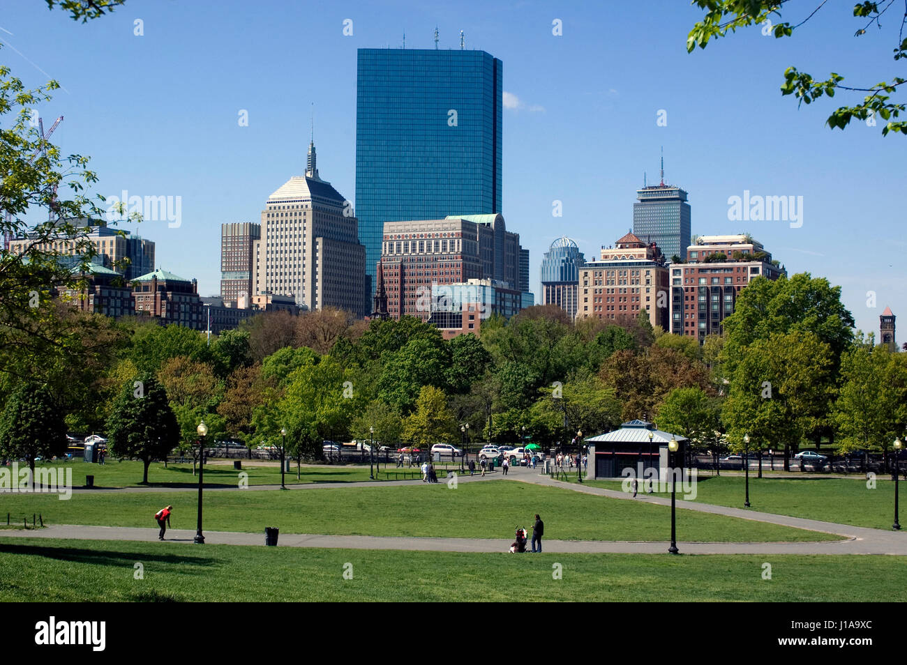 Boston, Massachusetts (USA), Boston Common mit Back Bay in der Ferne Stockfoto