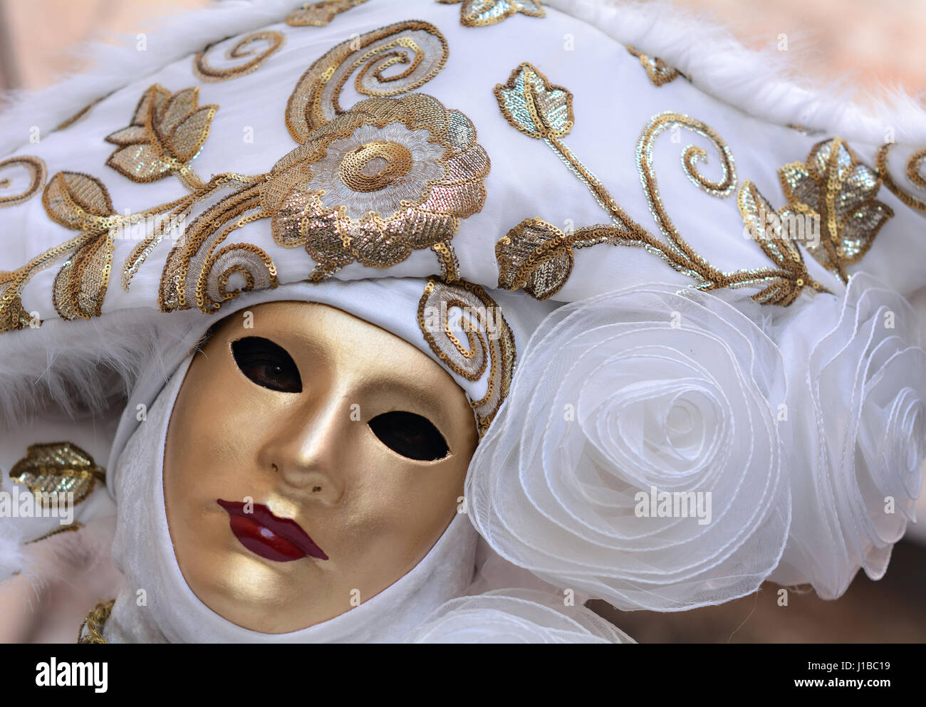 Schöne junge Frau in geheimnisvollen Farben venezianische Maske. Modefoto. Feiertage und feste Stockfoto