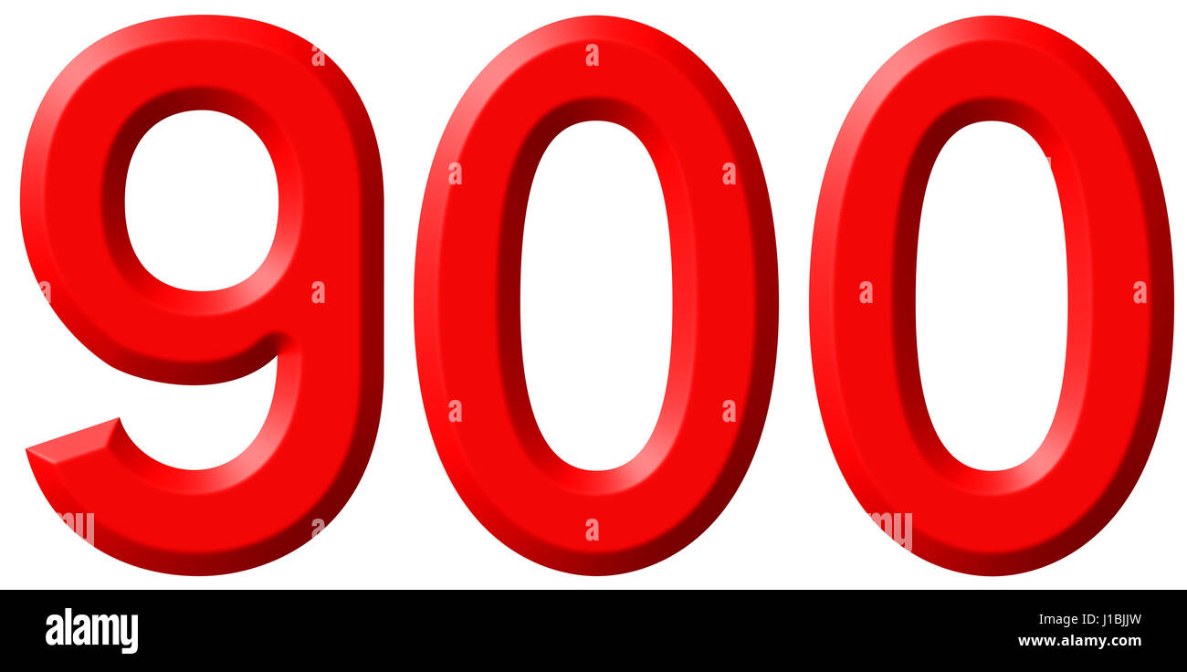 Ziffer 900 neunhundert, isoliert auf weißem Hintergrund, 3d render Stockfoto