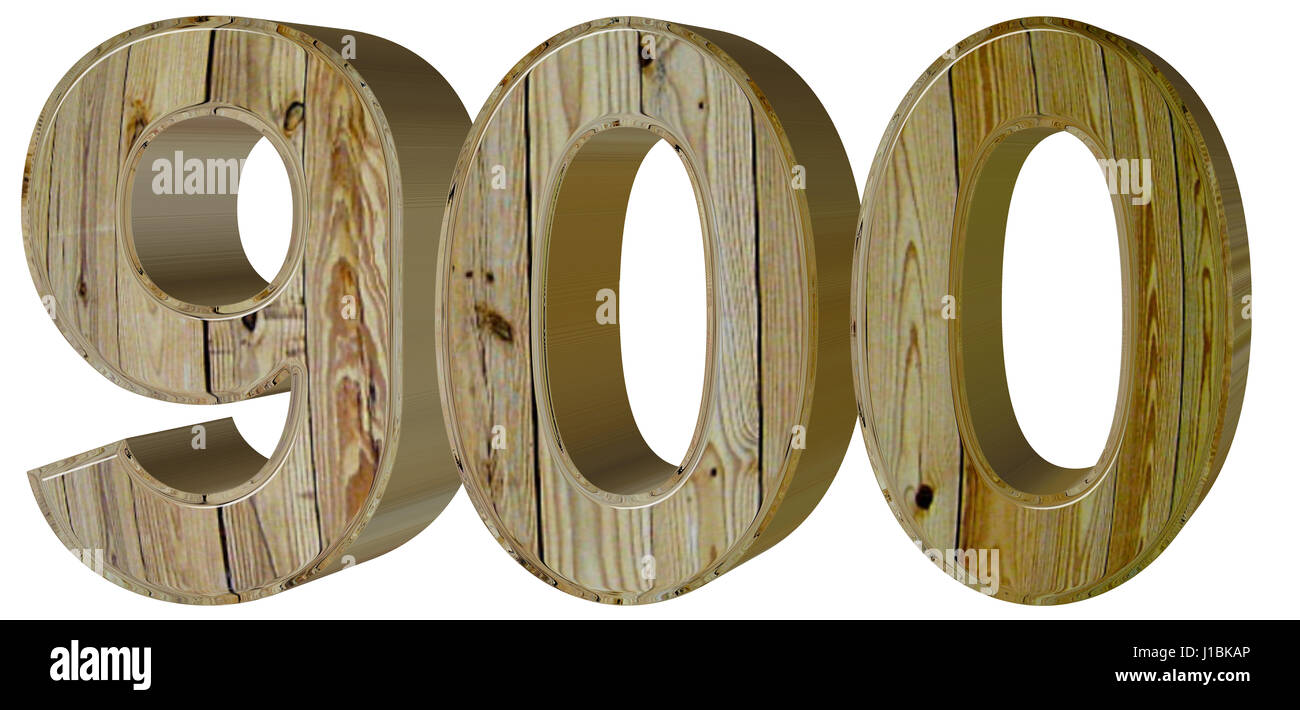 Ziffer 900 neunhundert, isoliert auf weißem Hintergrund, 3d render Stockfoto