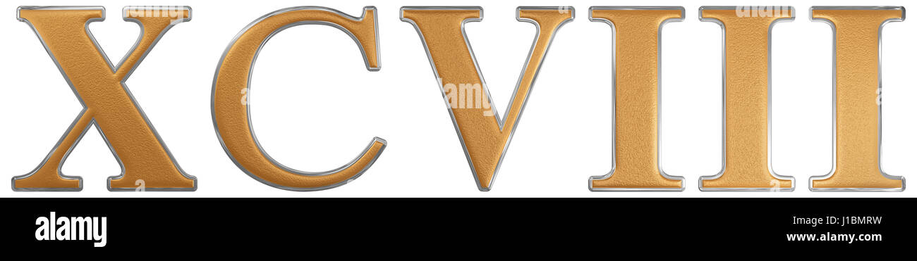 Römische Zahl XCVIII, Octo et Nonaginta, 98, 98, isoliert auf weißem  Hintergrund, 3d Render Stockfotografie - Alamy