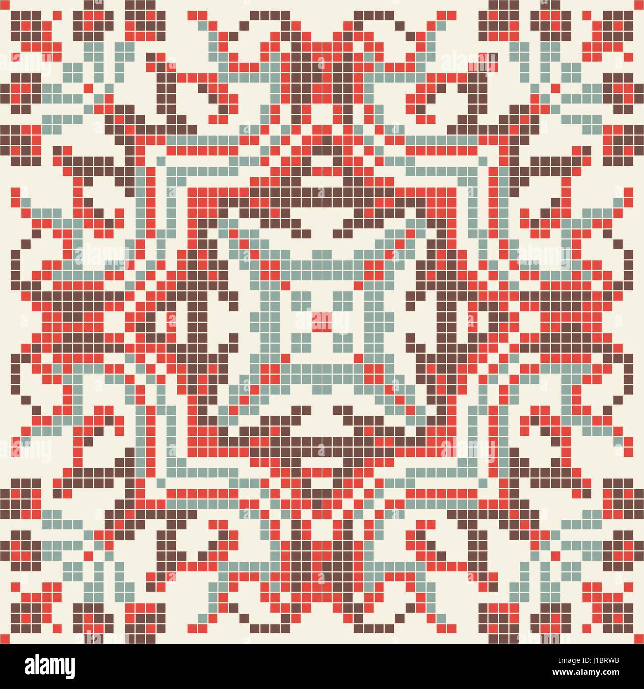 Ethnische Pixel Musterdesign Stickerei, traditionelle geometrische Gestaltung, Stoff Element der indischen Volkskultur Stock Vektor