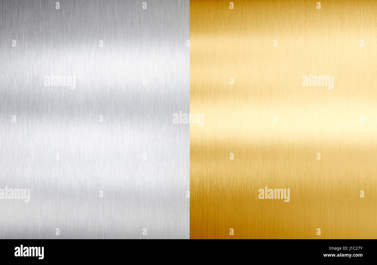 Stahl und gold Metall gebürstet Texturen Stockfoto