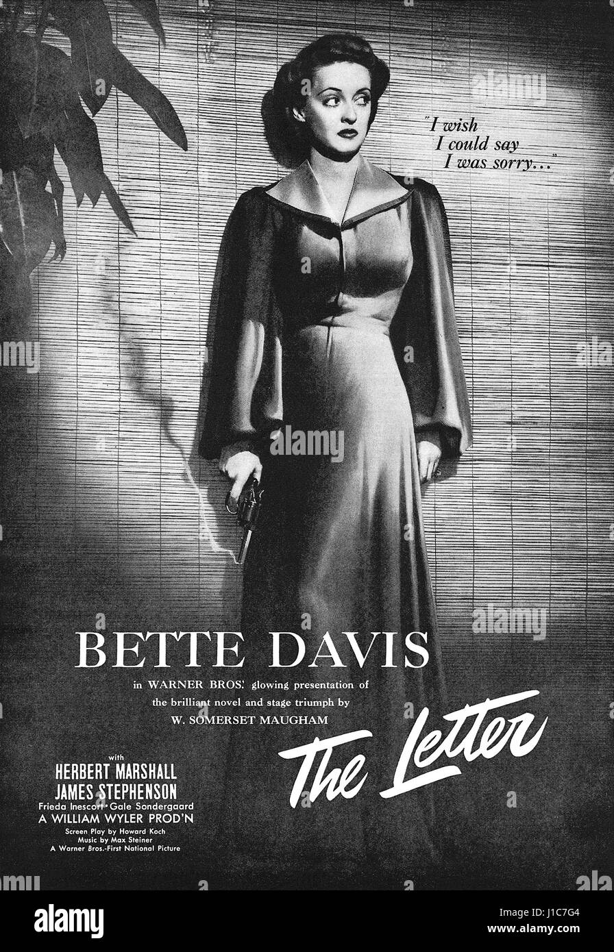 1940 US-Werbung für den Film The Letter mit Bette Davis. Stockfoto