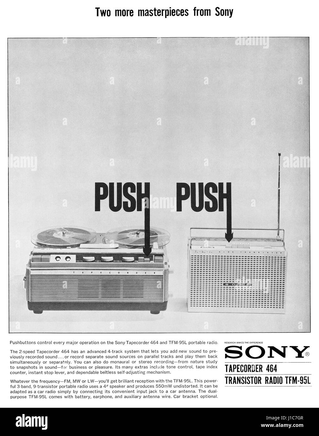 1963 britische Werbung für Sony. Stockfoto