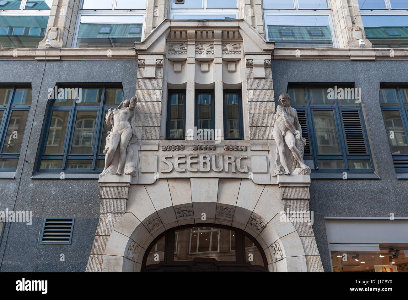 Portal-Kontor bauen Seeburg, Eingang Portal, Spitalerstraße, Hamburg, Deutschland Stockfoto