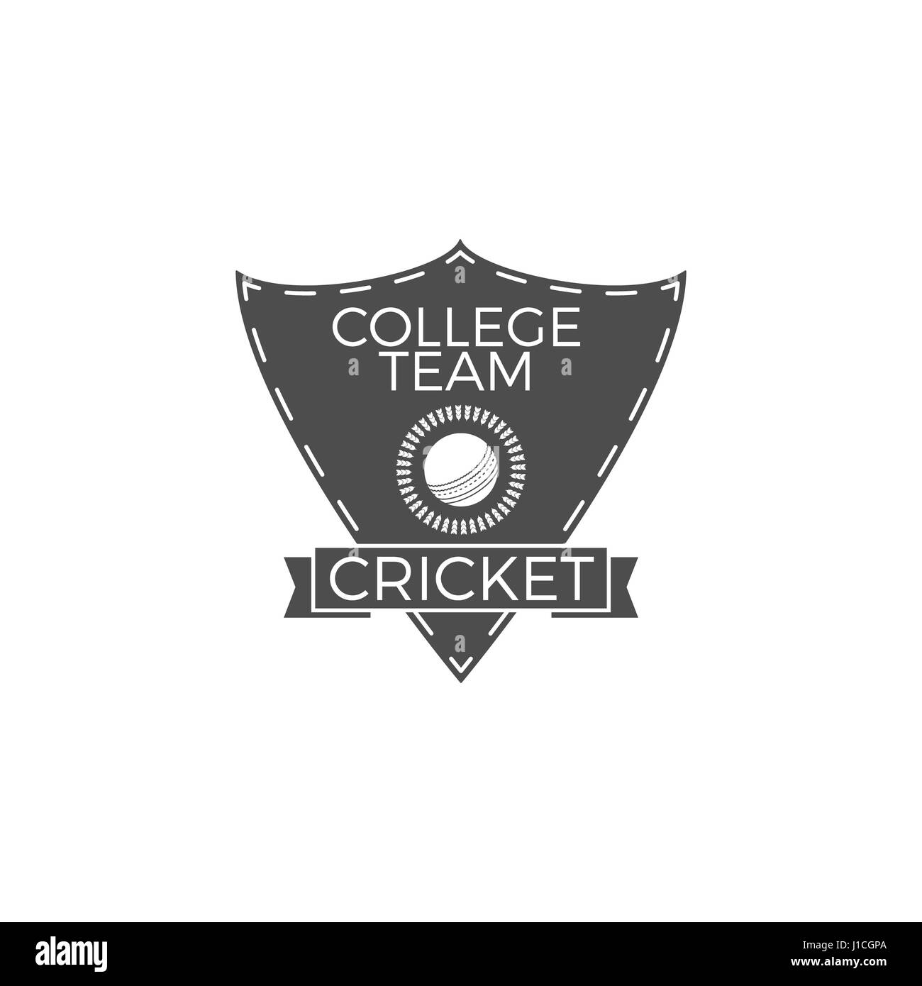 Cricket-College-Team-Emblem und Schild. Cricket-Team-Logo-Design. Cricket Club Abzeichen. Sport Symbole mit Cricket Ausrüstung, Ausrüstung. Nutzung für Web-Design, Stockfoto