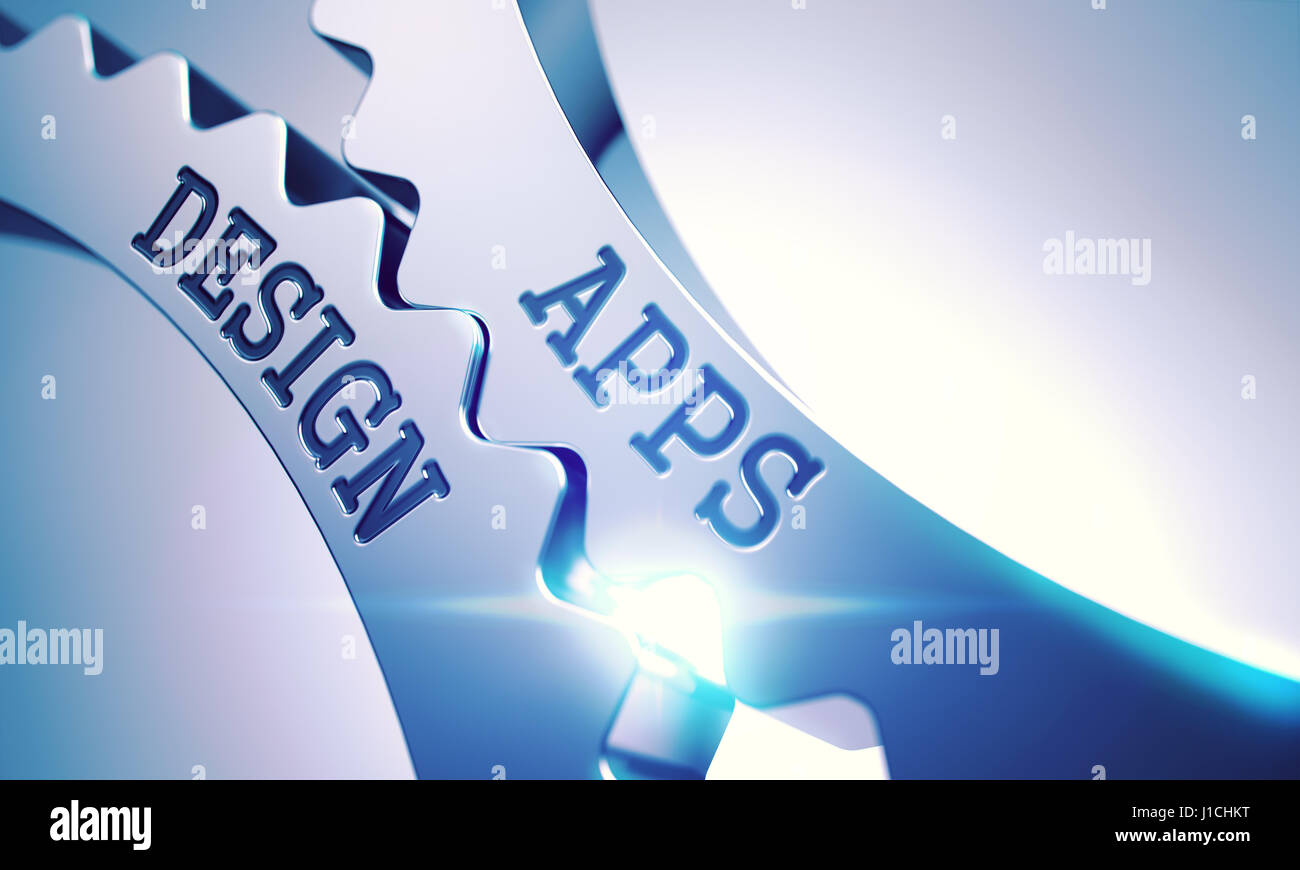 Apps-Design - Mechanismus der metallischen Zahnrad Zahnräder. 3D. Stockfoto