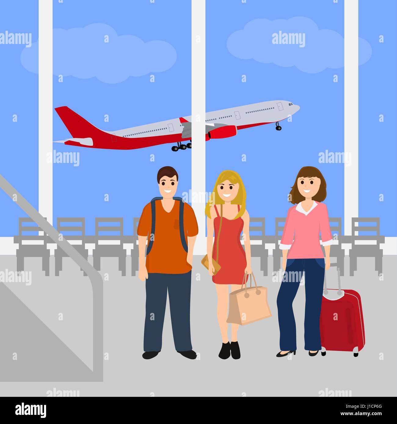 Frauen an männlichen Touristen am Flughafen Stock Vektor