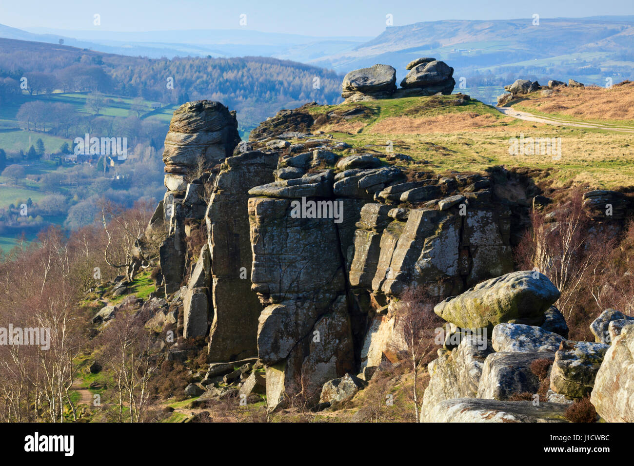 Froggatt Edge im Peak District National Park. Stockfoto