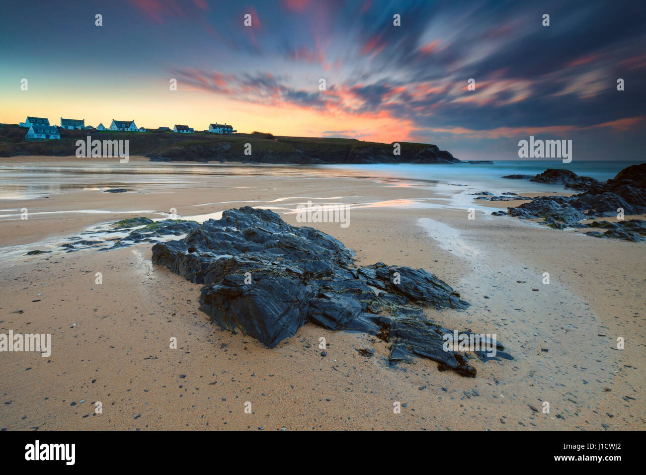 Treyarnon Bay bei Sonnenuntergang erfasst Stockfoto