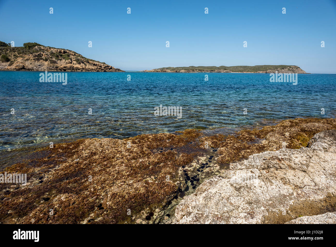 Schöne klare Wasser von Es Grau, Menorca Stockfoto