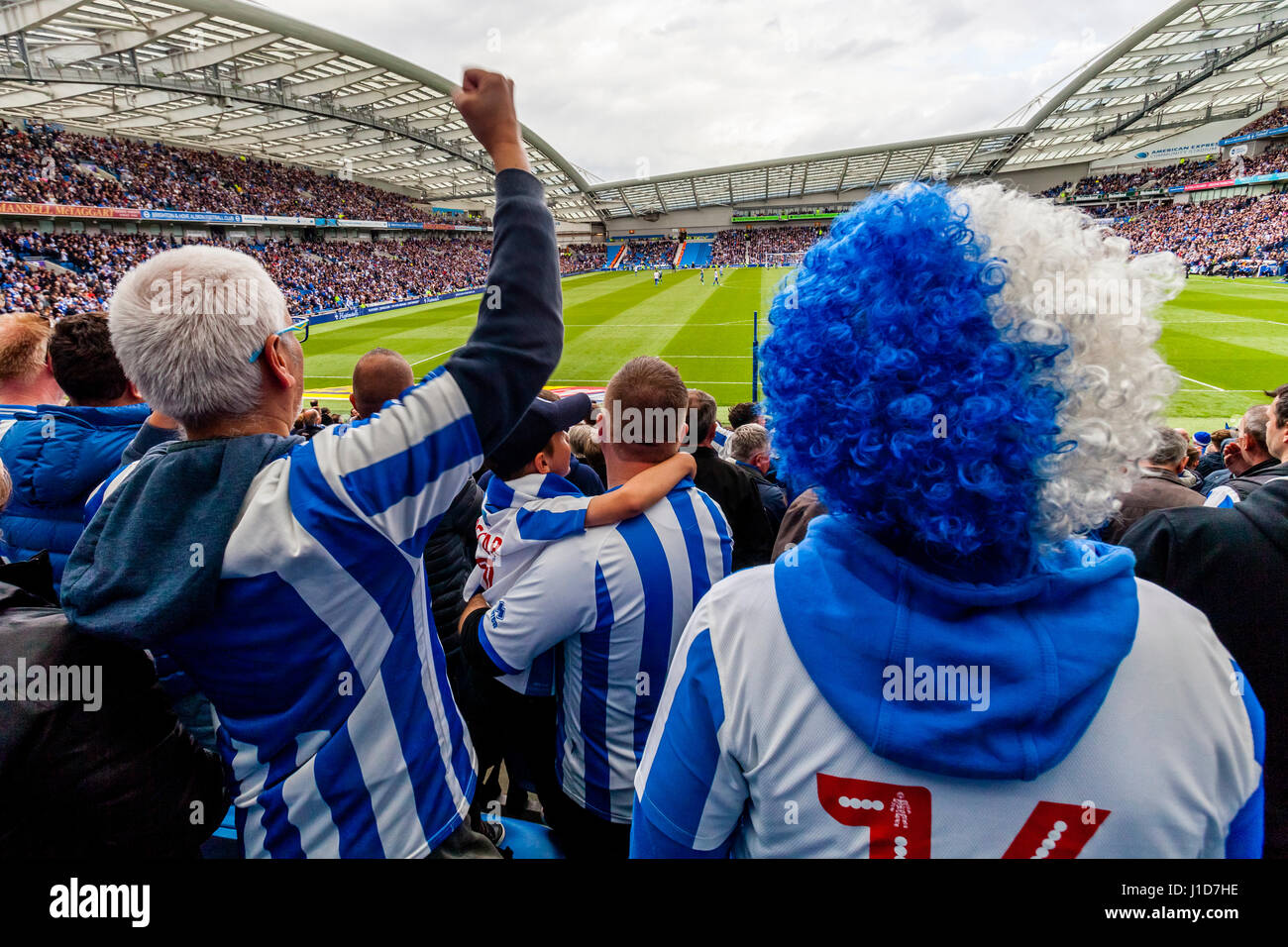 Brighton und Hove Albion Anhänger sehen ihre Teamplay zu Hause an der Amex Stadion, Brighton, Sussex, UK Stockfoto