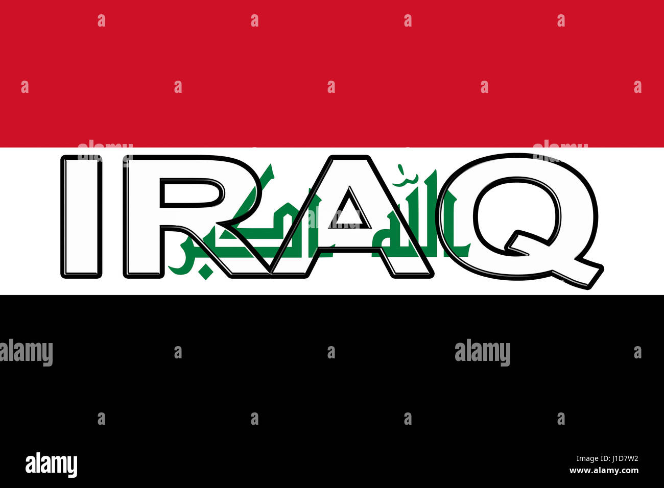 Abbildung der Flagge des Irak mit dem Land auf die Fahne geschrieben. Stockfoto