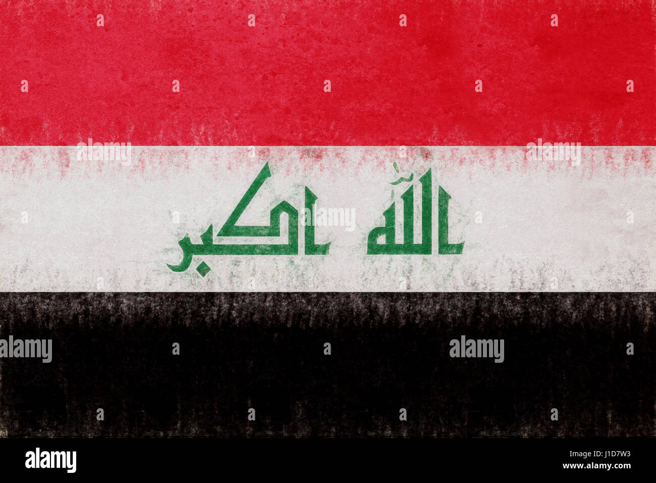 Abbildung der Flagge des Irak mit einem Grunge-Look. Stockfoto