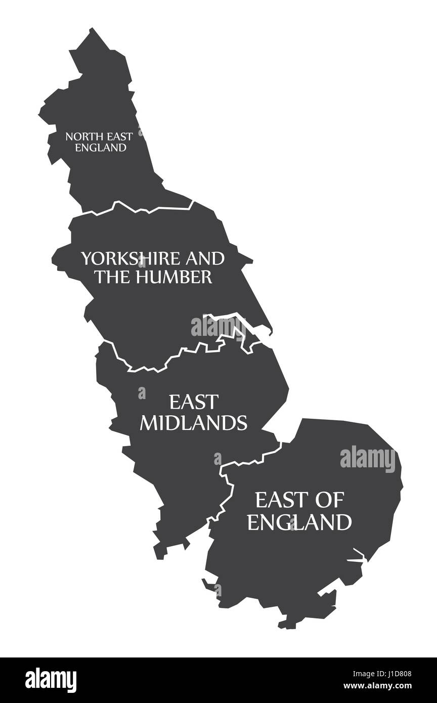 Ostküste von England mit Nord-Ost-England - Yorkshire - East Midlands - East Of England Landkarte Großbritannien Abbildung Stock Vektor