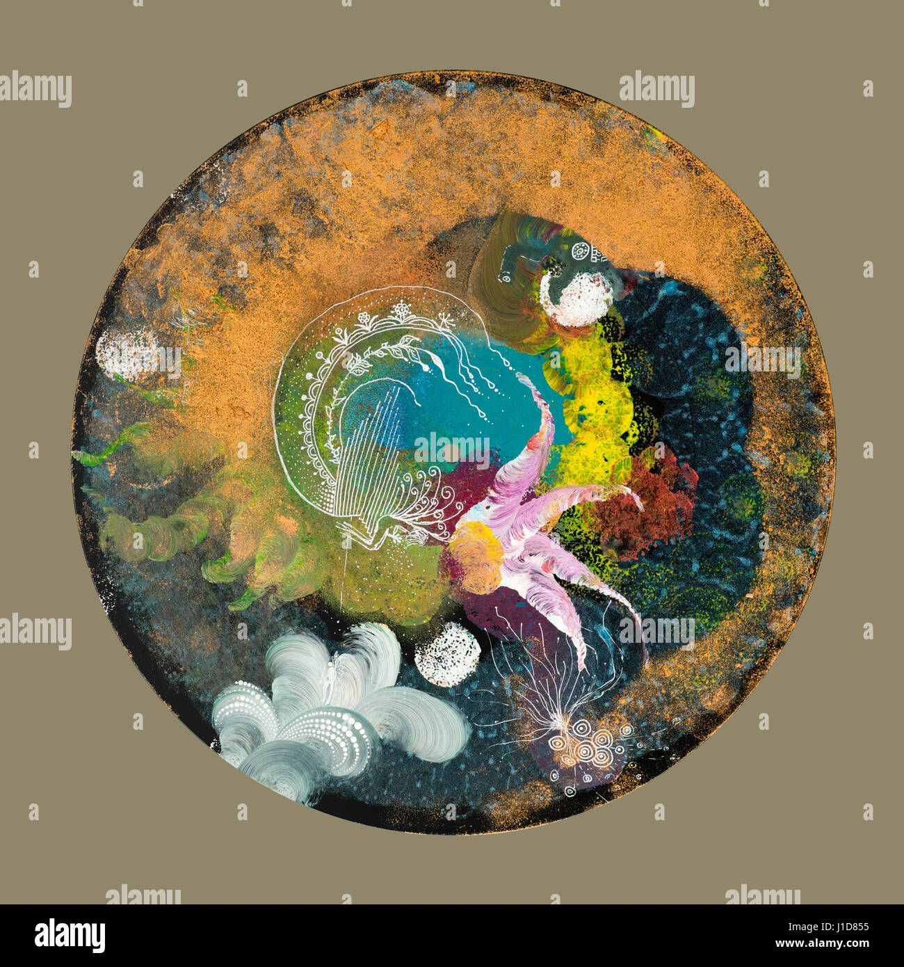 Abstrakte farbenfrohe Kunstwerke auf einer vinyl Stockfoto